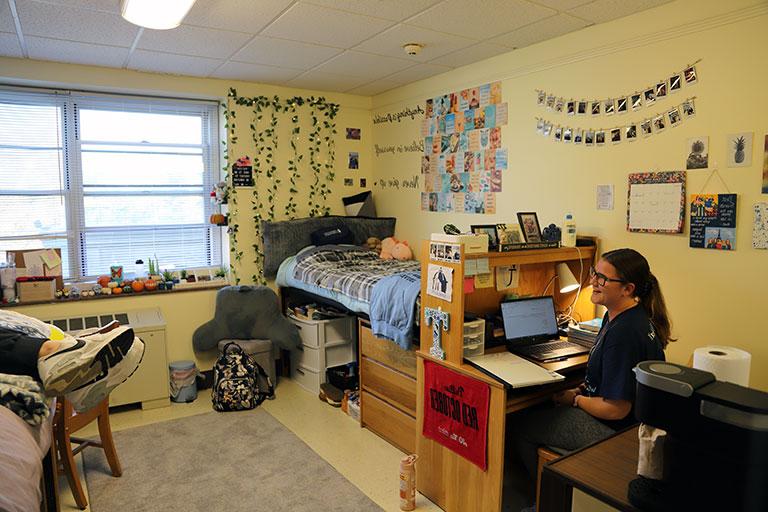 Student in dorm room